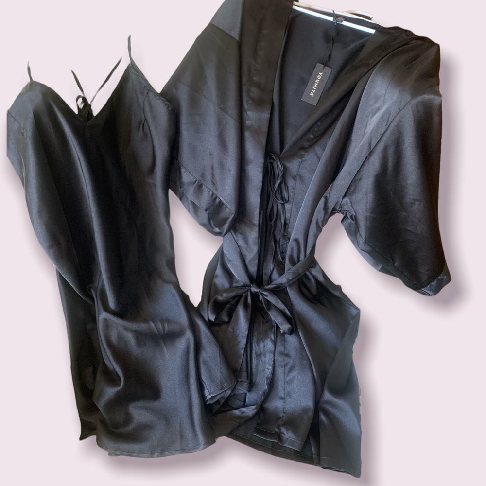 Sexy 2-Pc Robe + Slip (Nightie / Negligee) Set. Black Women's Plus Size 3X NWT